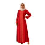 Embroidered Red Hooded Abaya Dress - Image 3