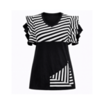 Black and White Striped Ruffle Sleeve Top for Women