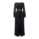 Elegant Black Wide Leg Jumpsuit with Gold Belt - Image 2