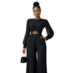Elegant Black Wide Leg Jumpsuit with Gold Belt