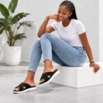 Black Cross Strap Slippers with White Sole - Image 3