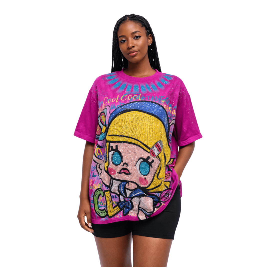 Women's Oversized Rhinestone Graphic T-Shirt - Iseda Mall